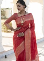 Designer Traditional Saree Weaving Tussar Silk in Red