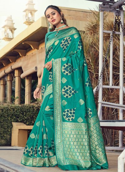 Designer Traditional Saree Woven Silk in Turquoise