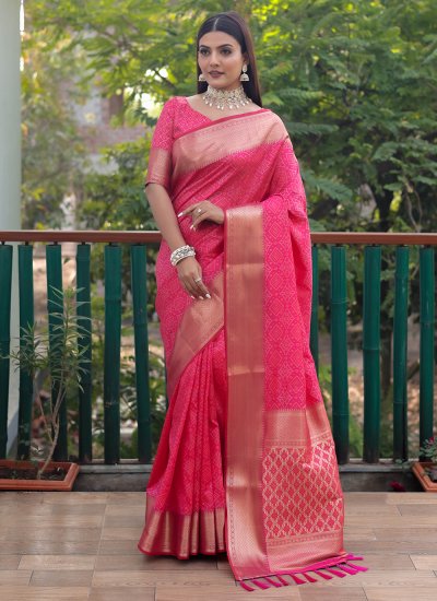 Desirable Patola Silk  Weaving Hot Pink Classic Saree