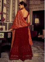Desirable Red Sequins Georgette A Line Lehenga Choli