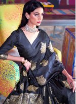 Desirable Weaving Black Satin Traditional Saree