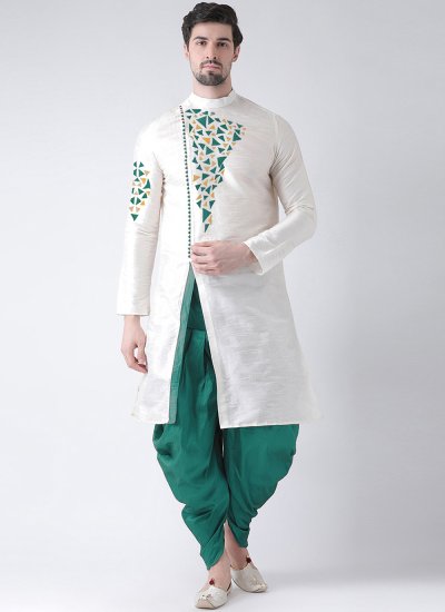 Dhoti Kurta Embroidered Dupion Silk in White