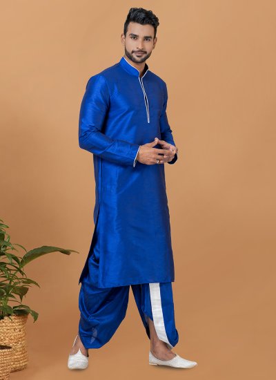 Dhoti Kurta Plain Banarasi Silk in Blue