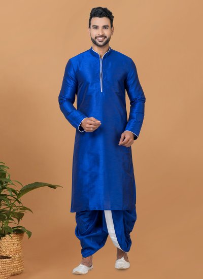 Dhoti Kurta Plain Banarasi Silk in Blue