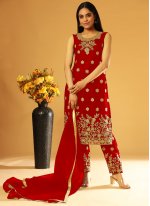 Diamond Net Pant Style Suit in Red