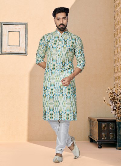 Digital Print Cotton Kurta Pyjama in Multi Colour