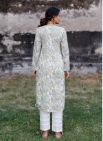Digital Print Cotton Pant Style Suit in White