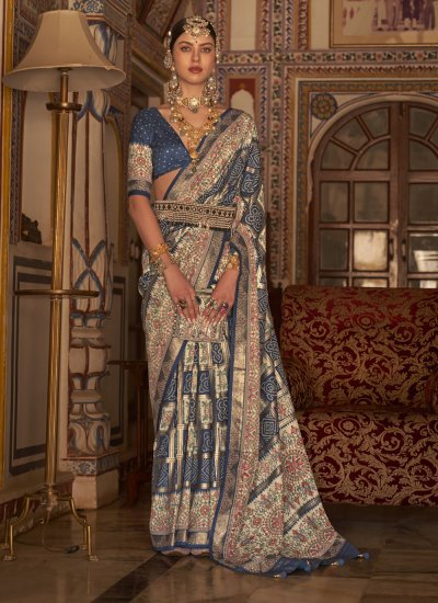Digital Print Silk Designer Saree in Blue
