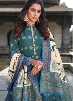 Digital Print Silk Readymade Anarkali Suit in Green