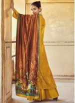 Digital Print Velvet Palazzo Salwar Suit in Yellow