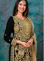 Dignified Embroidered Black Faux Georgette Bollywood Salwar Kameez