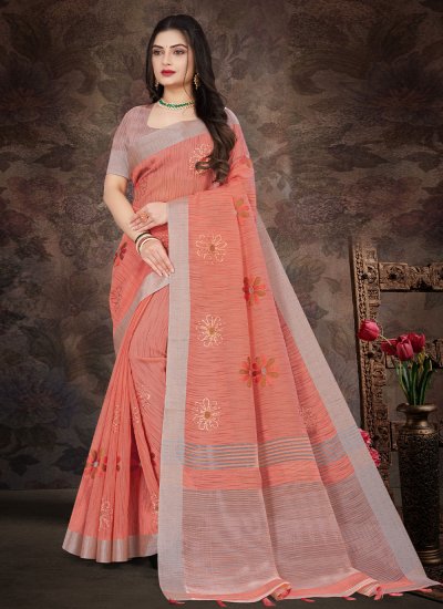 Dignified Embroidered Peach Trendy Saree