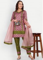 Dignified Jacquard Green and Pink Woven Straight Salwar Kameez