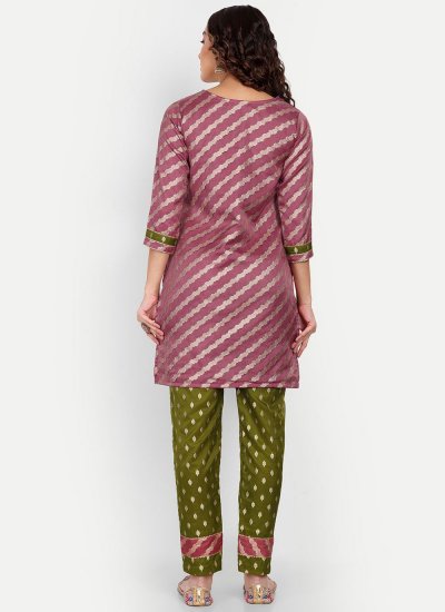 Dignified Jacquard Green and Pink Woven Straight Salwar Kameez