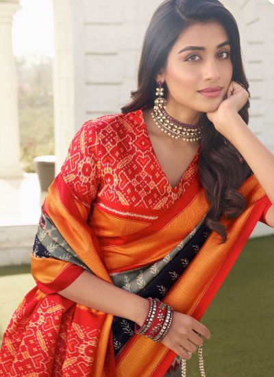 Dignified Multi Colour Border Silk Contemporary Saree