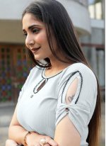 Dignified Off White Cotton Party Wear Kurti