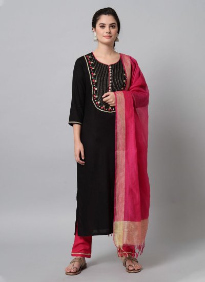 Dignified Rayon Embroidered Black Pant Style Suit