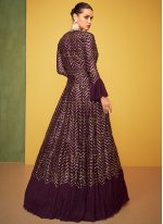 Dignified Silk Purple Embroidered Designer Gown