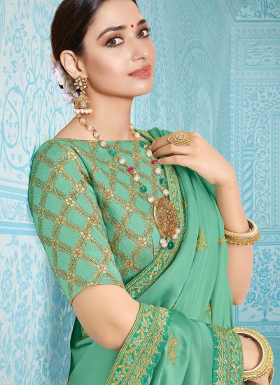 Dignified Tamannaah Bhatia Sea Green Silk Designer Traditional Saree