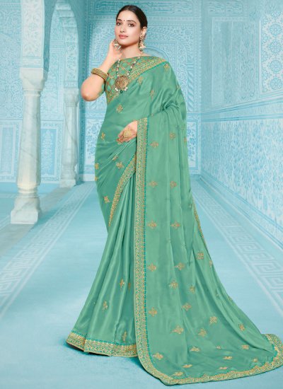 Dignified Tamannaah Bhatia Sea Green Silk Designer Traditional Saree
