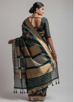 Dignified Tussar Silk Black Designer Traditional Saree