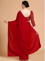 Dignified Velvet Red Zari Classic Designer Saree