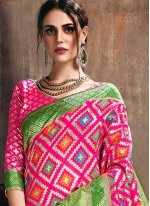 Dignified Woven Green and Pink Poly Silk Designer Traditional Saree
