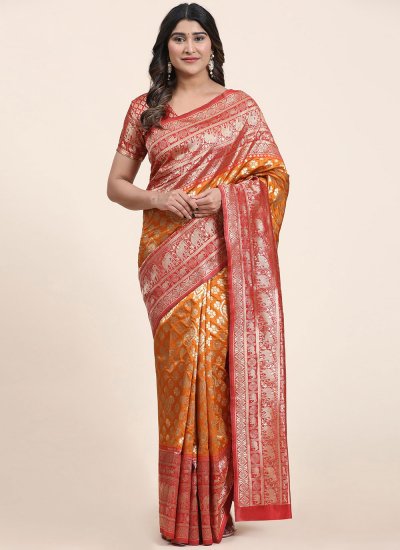 Dignified Zari Multi Colour Art Banarasi Silk Contemporary Style Saree
