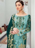 Dilettante Aqua Blue Net Designer Pakistani Salwar Suit