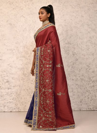 Dilettante Blue and Magenta Embroidered Contemporary Saree