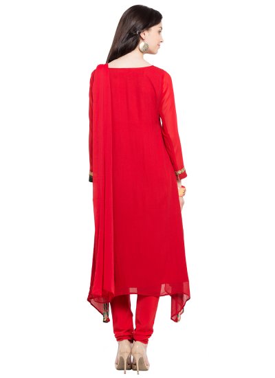Dilettante Embroidered Red Readymade Churidar Salwar Kameez 