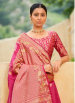 Dilettante Hot Pink Weaving Traditional Designer Saree
