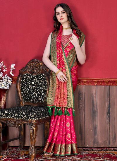 Dilettante Weaving Katan Silk Pink Contemporary Saree