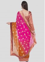 Distinctive Fancy Brown and Pink Faux Chiffon Shaded Saree