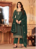 Distinctive Faux Georgette Embroidered Straight Salwar Suit