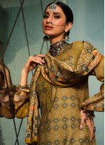Distinctive Gold Digital Print Pashmina Designer Pakistani Suit