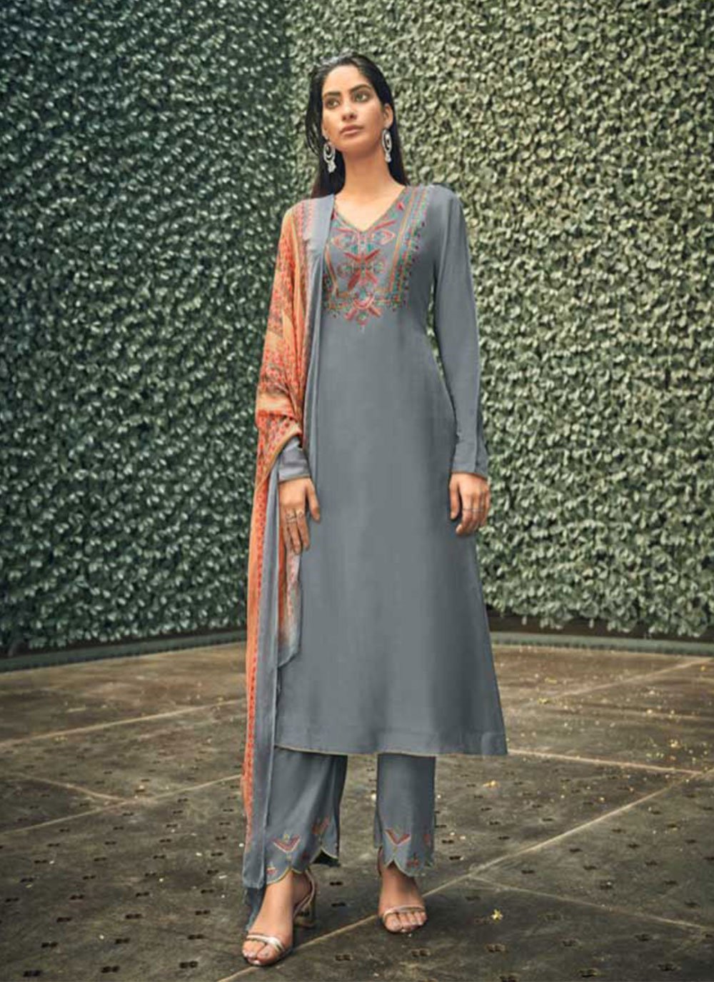 Green Mehndi Faux Georgette Fabric Patiala Suit | Appelle Fashion