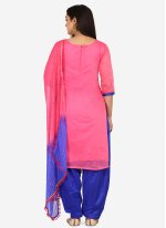 Distinctive Pink Embroidered Blended Cotton Patiala Suit