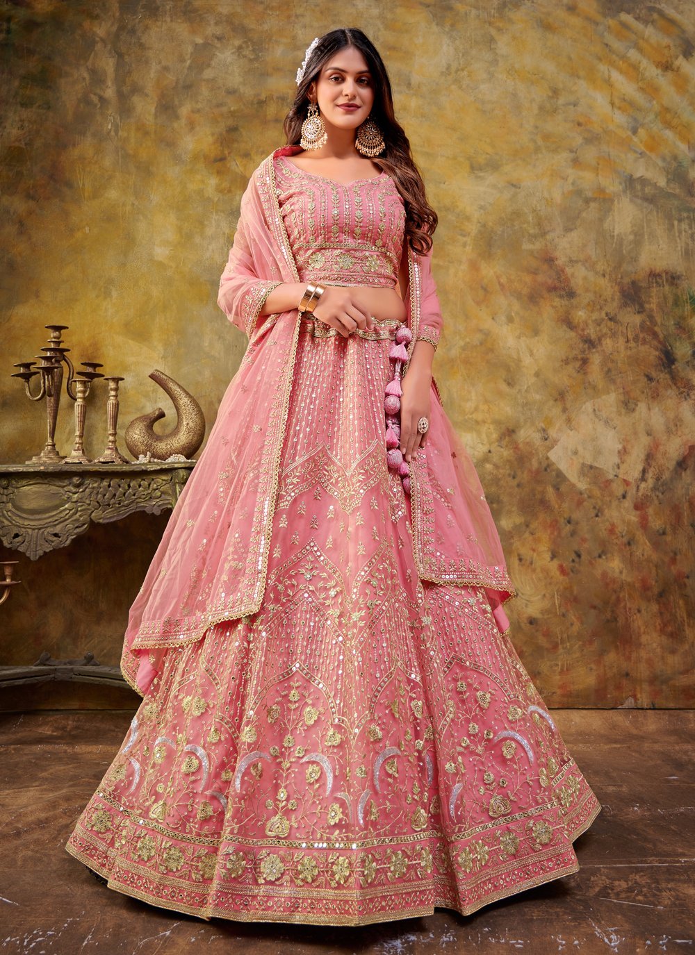 Engagement, Party Wear, Reception Pink and Majenta color Banarasi Silk  fabric Lehenga : 1895525