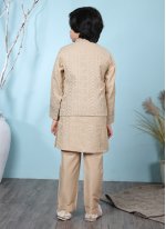 Distinctively Beige Jacquard Work Work Handloom silk Kurta Payjama With Jacket