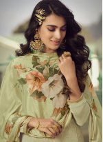 Distinctively Faux Georgette Green Designer Palazzo Suit