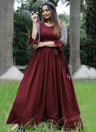 Distinctively Maroon Mirror Designer Gown