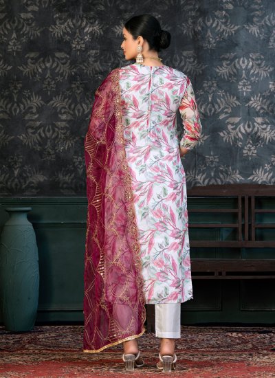 Distinctively Organza White Handwork Pant Style Suit