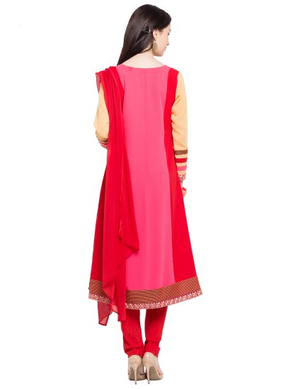 Distinctively Pink and Red Embroidered Readymade Anarkali Salwar Suit