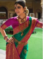 Distinctively Satin Silk Green Weaving Classic Saree
