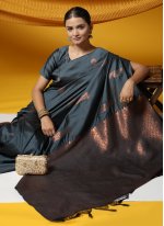 Distinguishable Banarasi Silk Grey Weaving Saree