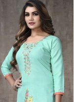 Distinguishable Blue Embroidered Cotton Trendy Salwar Suit