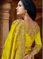 Distinguishable Embroidered Yellow Trendy Saree