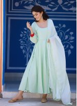 Distinguishable Fancy Sea Green Cotton Readymade Anarkali Salwar Suit