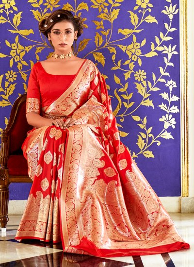 Distinguishable Lace Red Trendy Saree